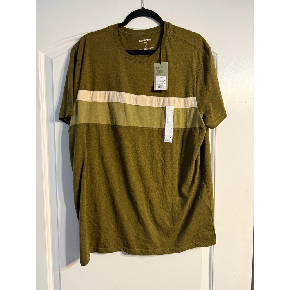 Goodfellow & Co T-Shirt XL Olive Green NWT Striped Standard Fit Tee Neutral